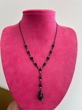 Black Teardrop Y-Necklace with Faceted Beads - Women Jewelry